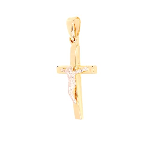 Pendentif en forme de croix en or véritable 14 carats Jésus communion