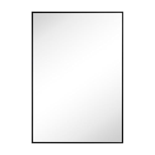 Image of TEHOME 16.5'' x 24'' Black Recessed and Surface Mount Bathroom Medicine Cabinet with Mirror Matt Black Square Cornered Metal Framed Rounded Rectangle Medicine Cabinet Mirror