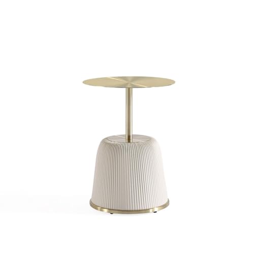 Manhattan Comfort Anderson Modern 15.75" Round End Tables 1.0 - Elegant Leatherette Upholstered Base with Pleated Design & Gold Steel Tabletop, Fully Assembled Accent Furniture, Set of 1, Cream by Manhattan Comfort - Used condition - US$125.14