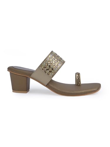 Image of JM LOOKS Women's Embellished Ethnic Heels Sandal with Toe Ring Design Comfortable Lightweight Heels for: Weddings, festive occasions.