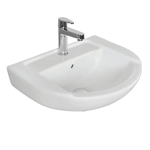 Image of Wash Basin Wall Hung Mounted Glossy Finish White Sink for Bathroom (18 x 14 x 7 Inch)