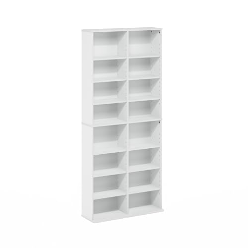 Image of Furinno Jaya DVD Shelf, 16-Shelf Wide CD Rack, Media Shelf with Adjustable Shelves, 8 x 2 DVD Storage Cabinets for CD Bluray Game Disc, Easy Assembly, for Living Room, Home Office, White