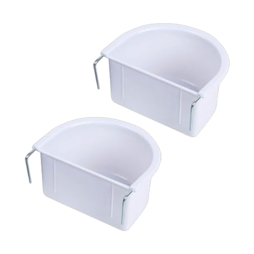 JAMAKALA 2Pcs Bird Feeding Dish D-shaped Plastic Bird Food Bowl with Hook Hanging Cage Feeder Cups for Parakeet Parrot Conure Cockatiel