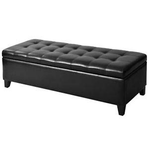 Globe House Products GHP 264-Lbs Black PU Leather PE Cloth Bedroom Ottoman Storage Bench w Foot Pads
