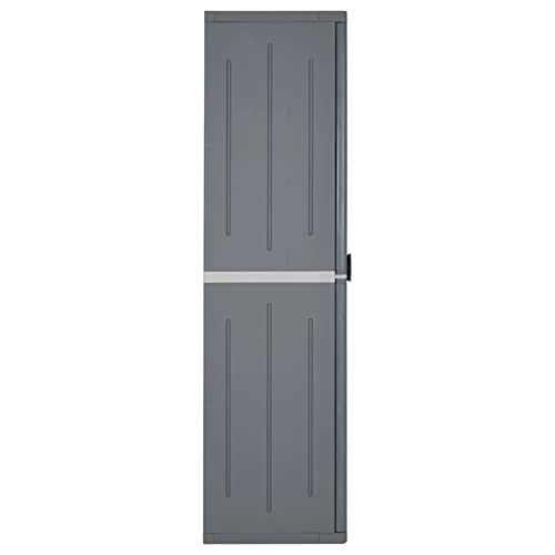 JUNZAI Gartenschrank Grau 65x45x172 cm PP Rattan, Outdoor Schrank Wetterfest, Balkonschrank, Paketbox, Terrassenschrank, Aufbewahrungsschrank, Werkzeugschrank, Balkon Box - 364063 – Bild 4