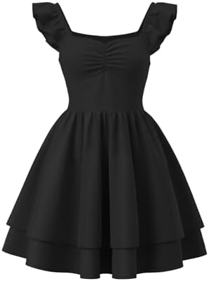 Girls Summer Dress Flounce Sleeve Shirred Ruched Swing Tiered Cut...