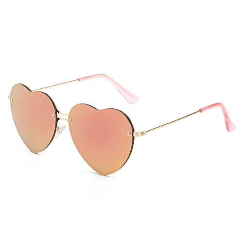 Lunettes de soleil coeur sans monture en métal rose doré finitions miroir