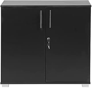 MMT Furniture Designs Black Office Storage Cupboard Desk Height 2 Door Bookcase with Lock 73cm Tall Desktop Extension Height