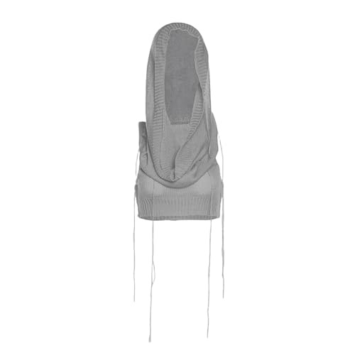 Image of Women's Knitted Hoodie Sweater Vest Sexy Sleeveless Hollow Out Hooded Crop Top Draped Sweatshirt Streetwear