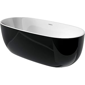 VBChome Badkuip 150×72 cm zwart acryl set premium badkuip vrijstaand ingebouwde overloop sifon inclusief modern comfort elegante topkwaliteit