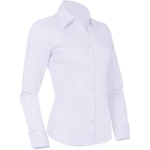 PIER 17 Button Down Shirts for Women, Tailored Long Sleeve Casual Business Professional Office Work Collared Dress Blouse New White Cover