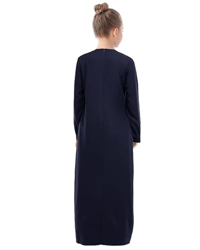 WSPLYSPJY Solid Color Muslim Dress for Girls Kids Abaya Zipper Islamic Prayer Clothes with Pockets3