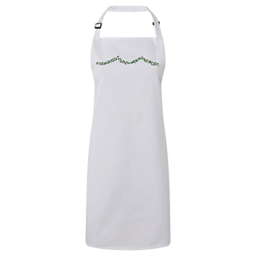 Tablier cuisine blanc motif houx hiver pour célébration de Noël