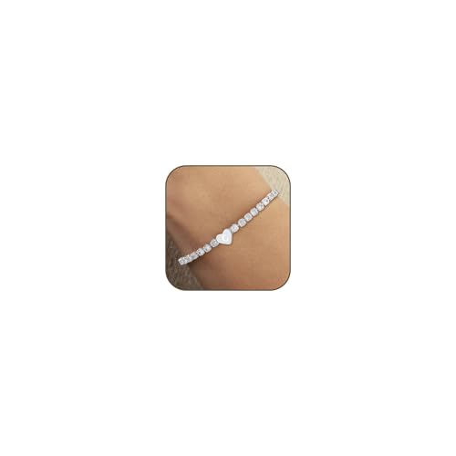 KLIFOWDY Initial Tennis Bracelet for Women Girls 925 Sterling Silver Letter A-Z Heart Cubic Zirconia Bracelets Birthday Gifts for Women Girlfriend Daughter Sister (C)