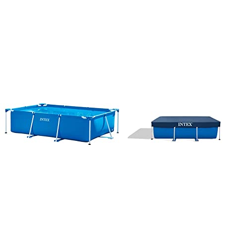 Intex Piscinette Metal Frame 3 X 2 X 0,75 M - Tubulaire Métal Rectangulaire & Bâche de Protection pour Piscine rectangulaire 3m x 2m, Bleu, 300x200x20 cm