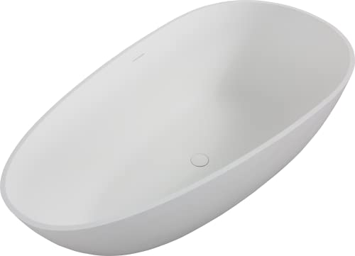 Ritsu Solid Surface Freestanding Bathtub, 63X33.5" Ergonomic Stone Resin Freestanding Tubs, White Contemporary Oval Soaking Tub With Overflow And Pop-Up Drain #TOP6