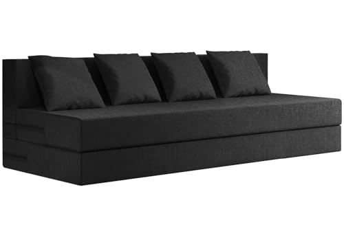Image of Rosebell Lightweight 4 Person Foldable Sofa Cum Bed Jute Fabric Washable Cover Including 4 Cushion Size 6' X 6' Ft | Color - Black | Perfect for Home & Office