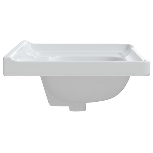 Lavabo cerámico empotrable rectangular blanco de 71 cm con rebosadero integrado 8