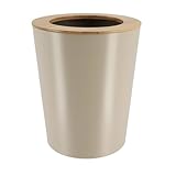 POUBELLE METAL EVASEE AVEC COUVERCLE BAMBOU 5L - TAUPE/BAMBOU