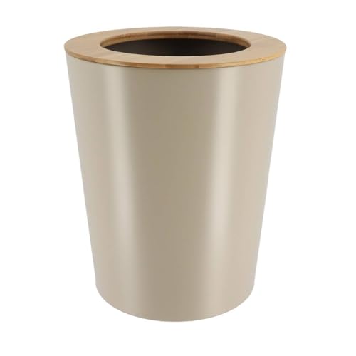 Tendance - Poubelle Métal Evasée avec Couvercle Bambou 5l - Taupe/Bambou - Salle de Bain - Poubelles et Brosses WC