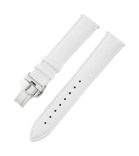 [ZHXKAIA] Replacement Leather Watch Bands 12mm 14mm 16mm 18mm 20mm 22mm 24mm Strap Butterfly Buckle Accessories Wrist Band(WHITE