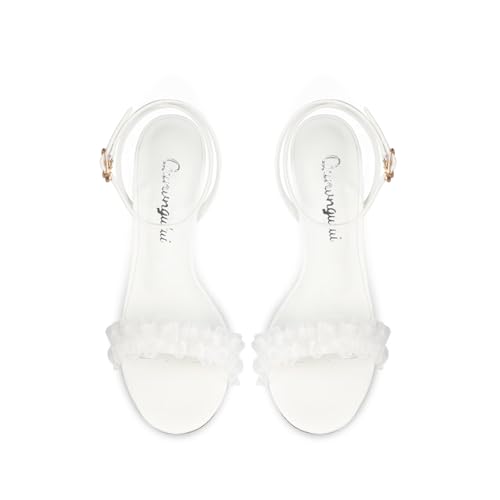 Image of Women's 3.9IN High Heel Sandals Open Toe Strappy Slingback with Lace Flower Detail - Stiletto Heel Summer Dress Shoes for Wedding /Party