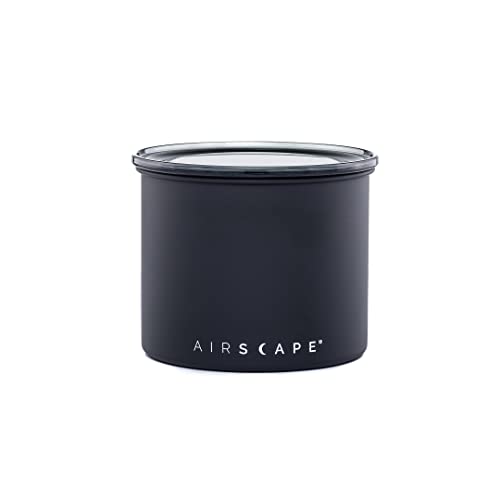 Planetary Design Airscape Stainless Steel Coffee Canister | Food Storage Container | US patented Airtight Lid | Push Out Excess Air and Preserve Freshness (Small, Matte Black)
