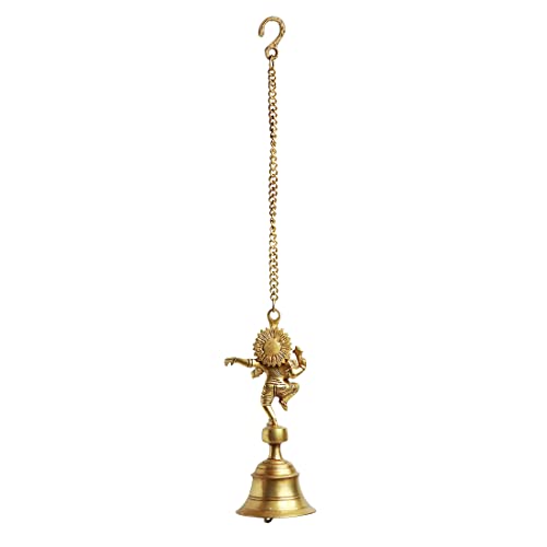 Image of ExclusiveLane 'Dancing Ganpati' Pure Brass Hanging Bells for Pooja Room (Set of 1, 3.4 x 3.4 x 9.3 Inch, 1.2 Kg) | Brass Bells for Mandir Temple Bell Hanging Temple Bells for Home Decoration