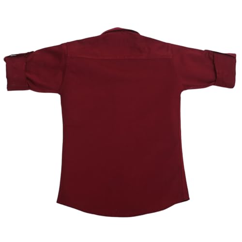 Image of Boys Kids Maroon Cotton Shirt, Long Roll-Up Sleeves, Party, Age 2-8 Years