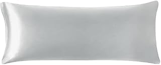 PiccoCasa Satin Body Pillowcase for Hair and Skin, Luxury Silk Satin Long Pillow Cover Smooth Soft Satin Body Pillow Cover with Zipper Closure Silver Grey 4ft 6