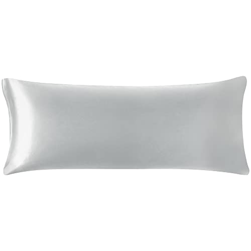 PiccoCasa - Funda de almohada de satén para el cabello y la piel, funda de almohada larga de seda satinada de lujo, funda de almohada de satén suave y lisa con cierre de cremallera, gris plateado, 5