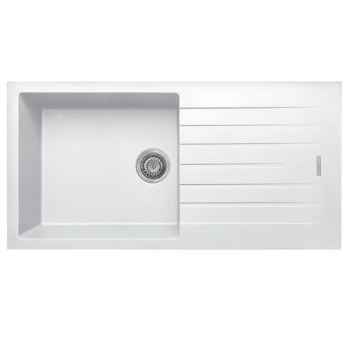 Liquida LG100WH 1.0 Bowl Granite Reversible Inset White Kitchen Sink with Waste