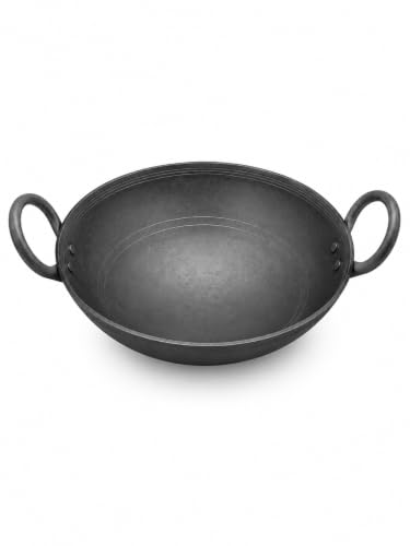 Image of NYRA Natural Traditional Black Iron Kadhai for Cooking Handmade Heavy Base Loha Kadai Lokhand /Lokhandi with Handle (Large - 2 LTR)