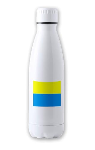 Merchandmanía Bidón Térmico aislante 500 ml acero inoxidable bandera de canarias españa comunidad autonoma tapon seguridad botella deportivo