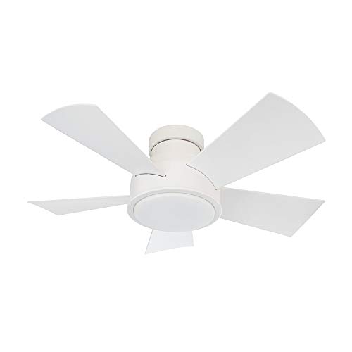 Image of Vox 38 in Smart Indoor and Outdoor Smart Flush Mount Ceiling Fan in Matte White with Remote Control 3500K