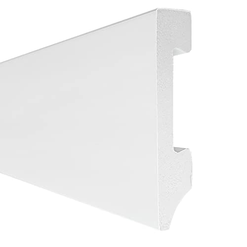 FLOORINTEX Rodapié resistente a la Humedad (220x8x1,5cm) Rodapié Blanco de Poliestireno, Zócalo Canto Recto, Pintable, Combinable con puertas Laca