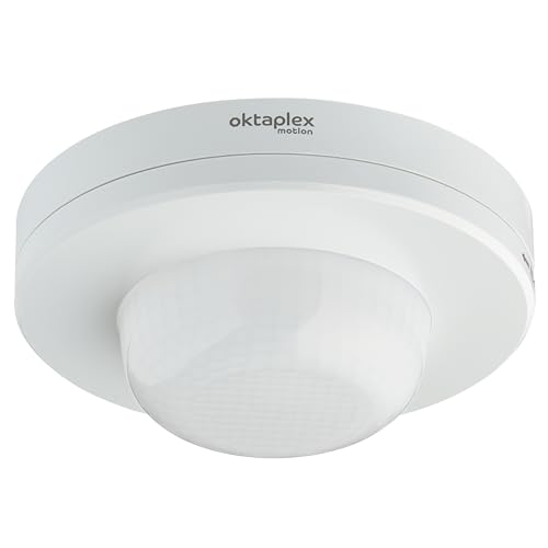 Oktaplex Pia Präsenzmelder Aussen & Innenbereich 360° Infrarot Bewegungsmelder IP65 230V Aufputz Bewegungssensor weiß
