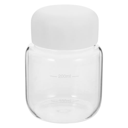 POPETPOP Botella De Agua De Vidrio 300ml Transparente De Vidrio De Borosilicato Resistente Al Calor y Frío Tapa Blanca Hermética Para Oficina, Camping y Senderismo