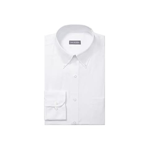 Van Heusen Men's Pinpoint Regular Fit Solid Button Down Collar Dress Shirt, White, 16.5" Neck 32"-33" Sleeve Cover
