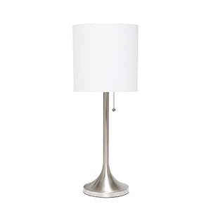 Simple Designs LT1076-BNW Tapered Fabric Drum Shade Table Lamp, Brushed Nickel and White