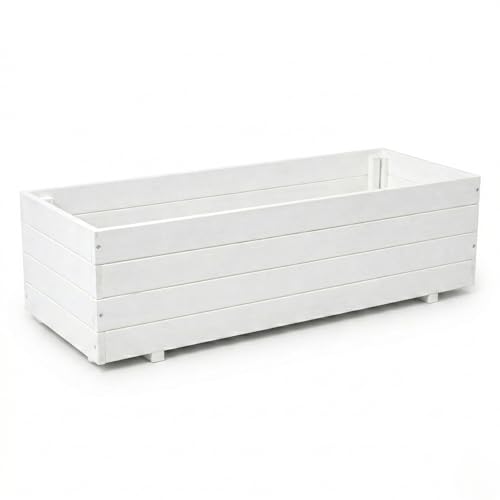 IvoQ Macetero de madera para exteriores, grande, rectangular, madera FSC, 120 x 40 x 32 cm, color blanco