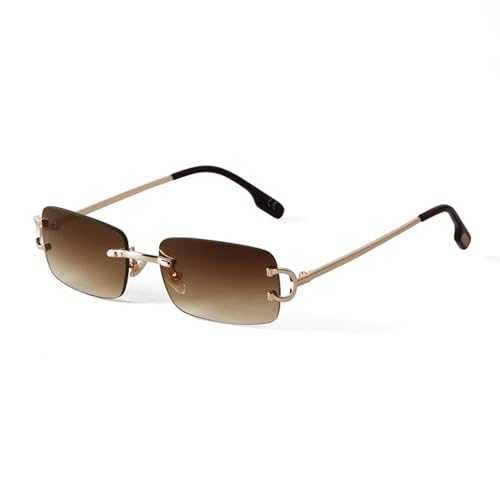 ADEWU Sonnenbrille Retro Vintage Brille Randlos UV Schutz Schmale Rechteckige Sonnenbrille Herren Damen Unisex