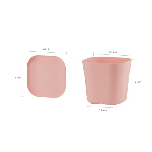 Image of StyleX Store Pack of 3 Square Plastic Flower Pot with Tray | Modern Indoor Outdoor Planter for Home Balcony Garden Office | Durable Lightweight Planter Pot | 6 Inch, Pink