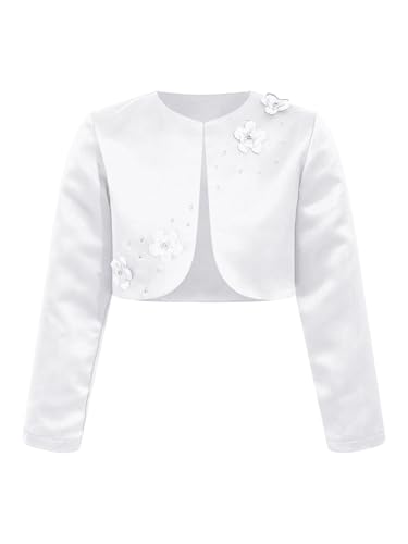 JEYPINMI Kids Girls Long Sleeve Cardigan Jacket Satin Open Front Cropped Bolero Shrugs Dress Shawl Tops