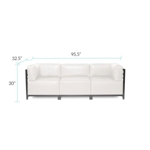 Image of Howard Elliott Collection Axis 4-Piece Modular Sectional Sofa with Cover, Convertible Cushioned Sofa with Wide Chaise for Indoor or Outdoor Living Room or Office, Titanium Frame, Avanti White