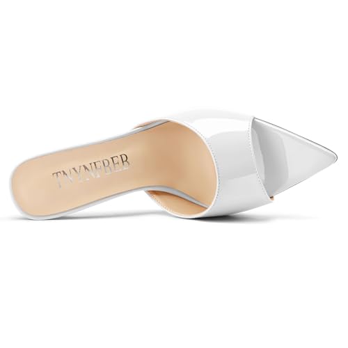 Image of TNYNFBEB Womens Stiletto High Peep Open Pointed Toe Sandals Mules Shoes Slip-on Slingback Office Party Dress Patent Leather Summer 3.9 Inches Heels