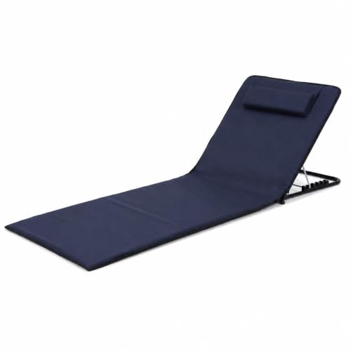 GOOGO Tumbona Plegable Ligera con Respaldo 156 cm, Esterilla de Playa Ajustable en 5 Posiciones de 600D Oxford, soporta 100 kg, para jardín, Camping y césped (Azul Oscuro)