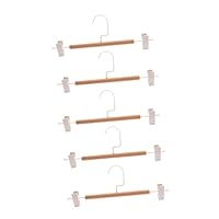 Ipetboom 5PCS Nordic Beech Wood Pants Rack with Skid Iron Clips Strong Load Bearing Trouser Hangers for Wardrobe Organiser Practical Wooden Clothing Hanger in Burlywood