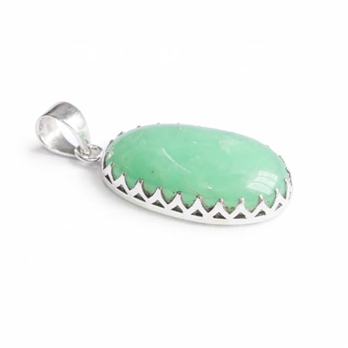 Green Chrysoprase Gemstone 925 Sterling Silver Handmade Crown Setting Pendant Gift Jewelry For Women