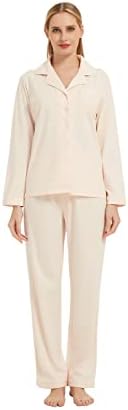 Honypove 100% Cotton Pajama Set for Women Long Sleeve Womens Sleepwear Button Down NightWear Soft Pj Lounge Sets (Pink,M)